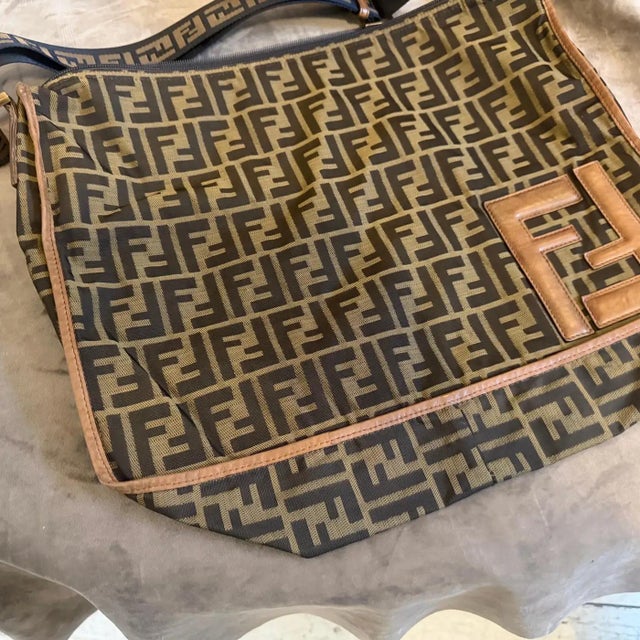 A Iconic 1980s Zucca Monogram Canvas Messenger Bag by Fendi For Sale - Image 14 of 16