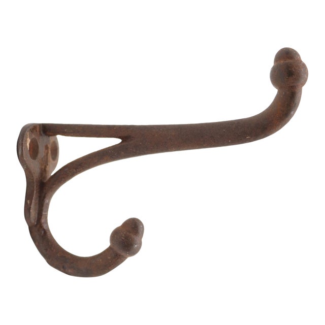 Vintage Cast Iron Double Arm Acorn Wall Hook For Sale