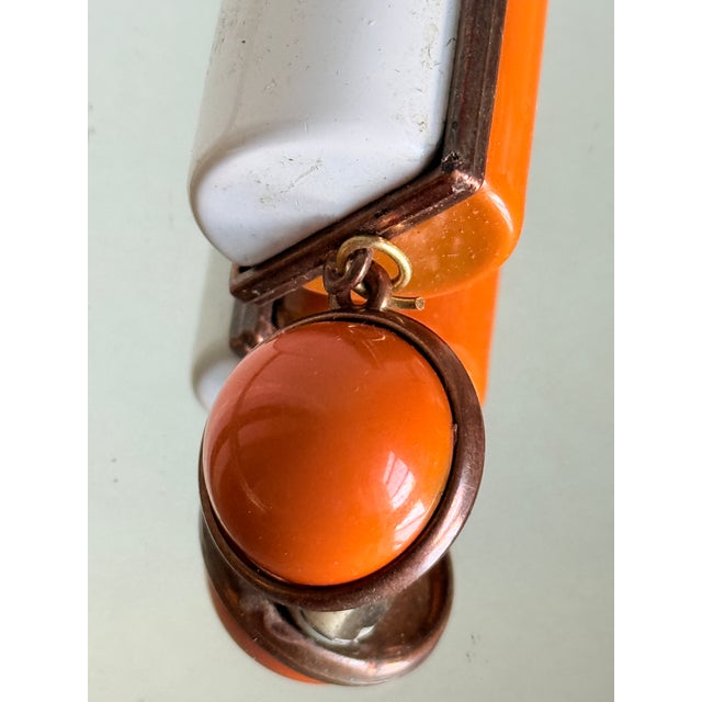 Vintage 1960s Mod Geometric Clip on Earrings Orange White, Attributed to Pierre Cardin, A Pair For Sale - Image 9 of 12