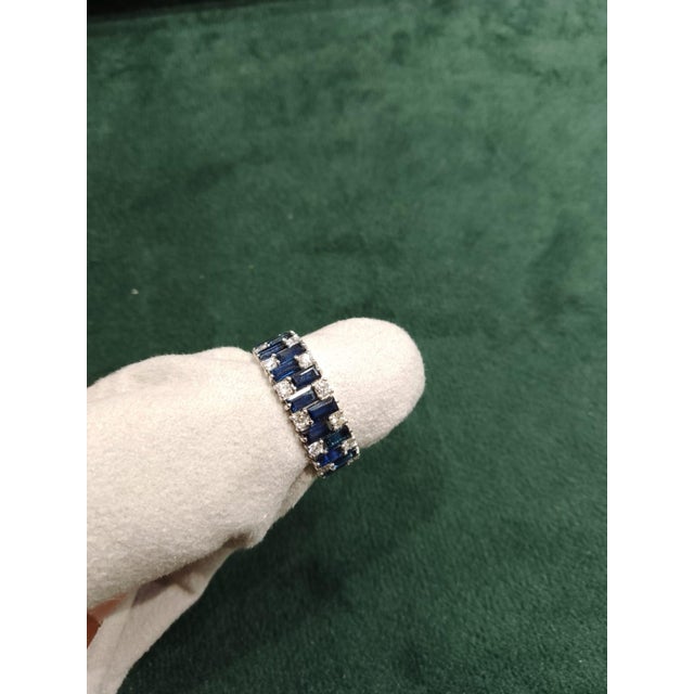Metal Stunning 18k Gold Blue Sapphire & Diamond Halo Ring, New Design For Sale - Image 7 of 8