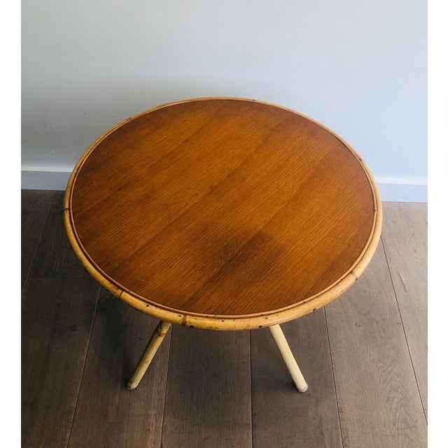 Small Round Rattan Coffee Table With Wooden Top French Circa 1970 Chairish