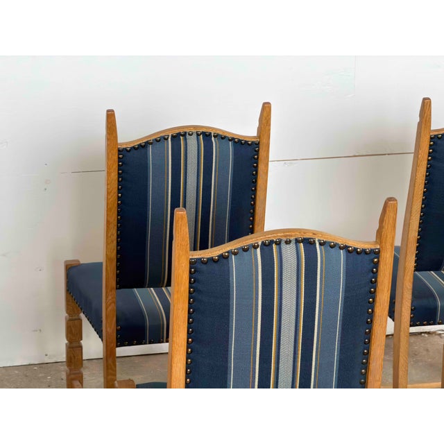 Mid-Century Modern Brutalist Oak Dining Chairs in the style of Henning Kjærnulf, 1960s, Set of 8 For Sale - Image 4 of 11