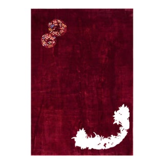 1930s Red Burgundy Minimalist Antique Chinese Art Deco Rug 6' X 8'9" Handknotted Wool Carpet For Sale