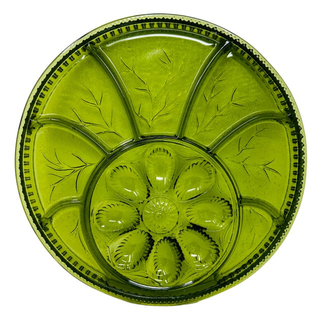 1960s Indiana Glass Green Deviled Egg and Relish Platter/Serving Tray For Sale - Image 10 of 12