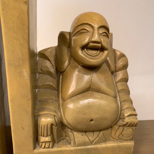 Hollywood Regency Mid 20th Century Carved Soapstone Smiling Buddha Bookends - a Pair For Sale - Image 3 of 12