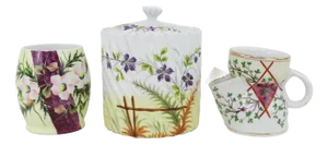 Vintage Victorian Porcelain Shaving Mug & Tumbler With Hand-Painted Floral Designs – Perfect for Spring & Easter Décor