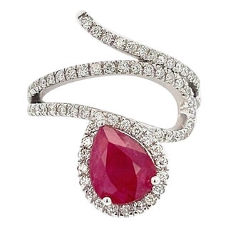 Natural Ruby Diamond Ring 6.5 14k W Gold 2.32 TCW Certified For Sale