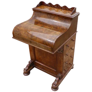 19th Century Victorian Burr Walnut Pop Up Davenport