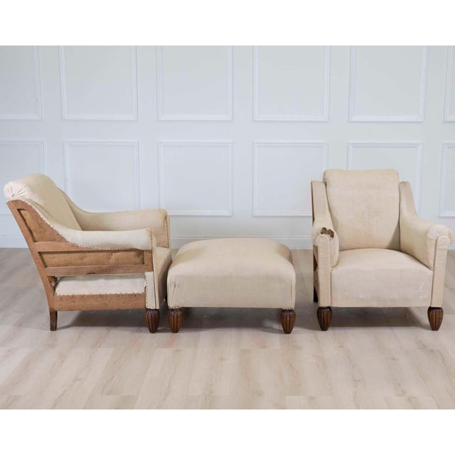 Pair of 20th Century Art Deco Club Chairs with Matching Stool, To Upholster For Sale - Image 10 of 10