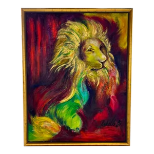 Monumental Expressionist Lion Painting by Michelle Betancourt, Mixed Media