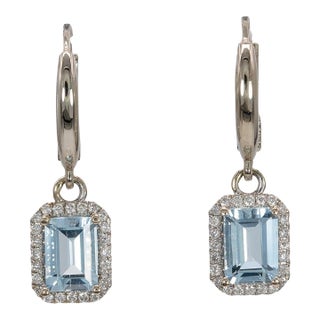 1.9ct Aquamarine Stud Earrings With Earth-Mined Diamond Accents: Solid 14k Gold, A Pair For Sale