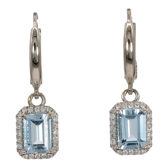 1.9ct Aquamarine Stud Earrings With Earth-Mined Diamond Accents: Solid 14k Gold, A Pair For Sale