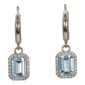 1.9ct Aquamarine Stud Earrings With Earth-Mined Diamond Accents: Solid 14k Gold, A Pair