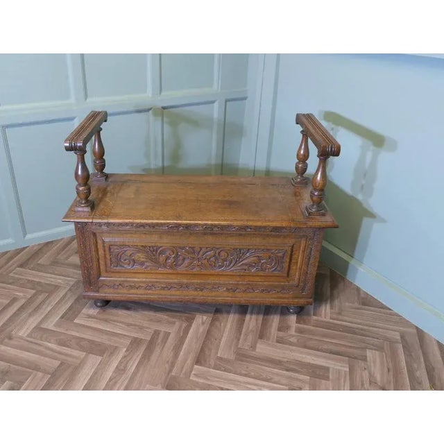 Carved Green Man Golden Oak Coffer For Sale - Image 3 of 8