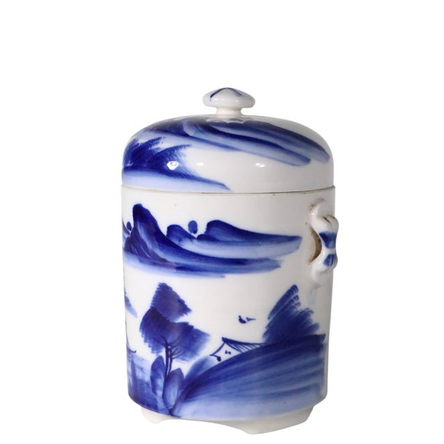 Ceramic Early 20th Century Blue and White Tea Canister Ginger Jar For Sale - Image 7 of 10
