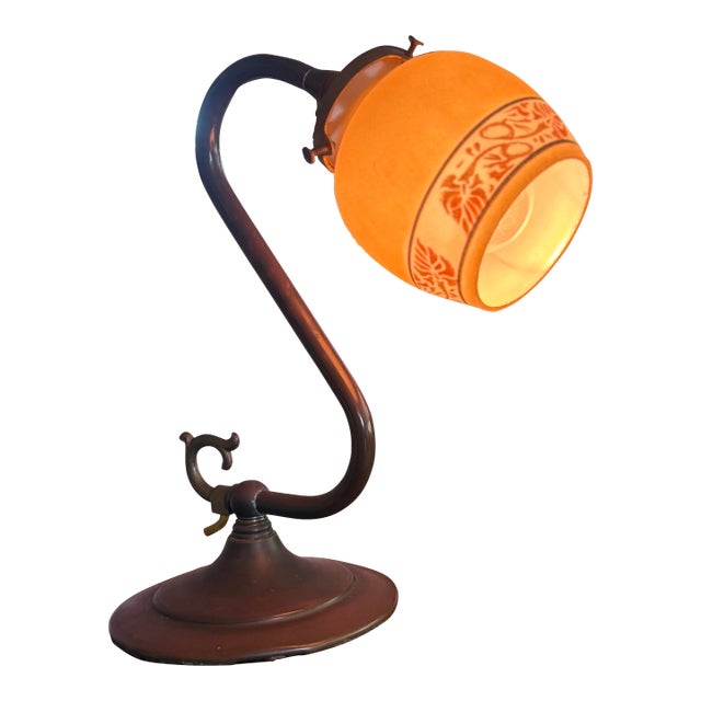 Vintage Arts & Crafts Style Satin Glass Desk Lamp For Sale