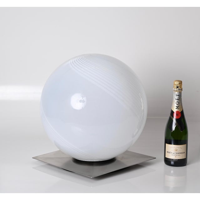 Metal Mid-Century Murano Table Lamp with Steel Base attributed to Lamperti, Italy, 1970s For Sale - Image 7 of 18