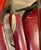 Metal Chairs ~ Pair Vintage Mastercraft Style Red Hollywood Regency Brass Arm Chairs For Sale - Image 7 of 7