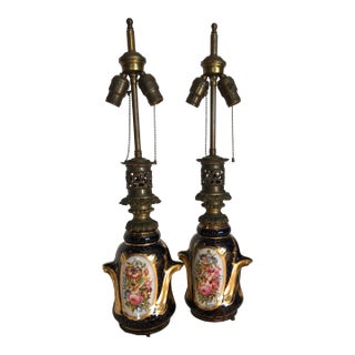 Antique French Bayeux Porcelain Table Lamps - a Pair For Sale