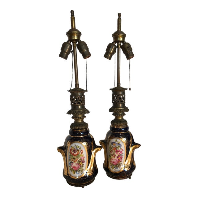 Antique French Bayeux Porcelain Table Lamps - a Pair For Sale