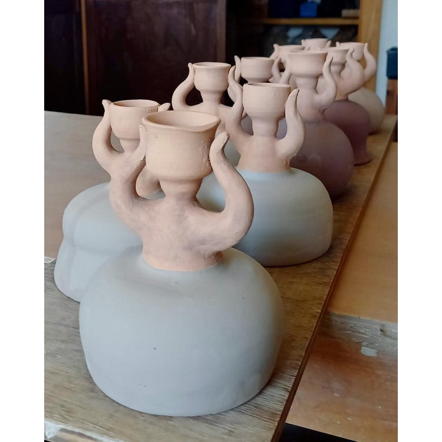 2020s Figurative Woman Ceramic Candlestick Holder Umber For Sale - Image 11 of 11