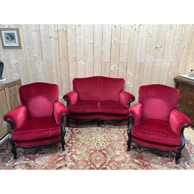 Napoleon III Style Sofa and Armchairs, Set of 3 For Sale - Image 9 of 9