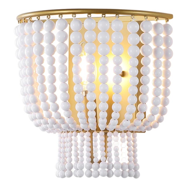 Celyn 6.25" Beaded Wall Sconce in White/Brass For Sale