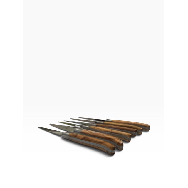 Mid-Century Modern Vintage French Laguiole Tradition Olive Wood Steak Knives - Set of 6 For Sale - Image 3 of 7