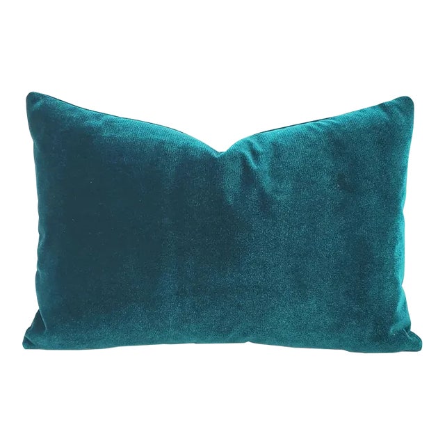 Cowtan and Tout - Rostang in Lagoon Pillow Cover - 13" X 20" Bright Teal Plush Velvet Cushion Case For Sale