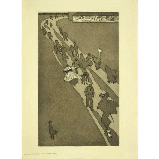 The City is an original etching realized by Eugen Kirchner. Image dimension: 31.5 x 19 cm. Not signed. In good conditions....