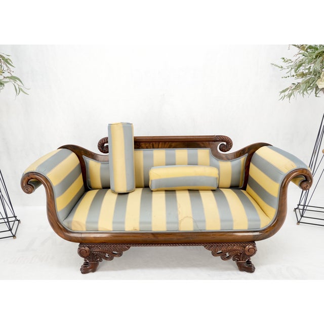 Mint Condition Empire Sofa Sette Loveseat Couch Fine Carved Details Lions Feet For Sale - Image 10 of 16