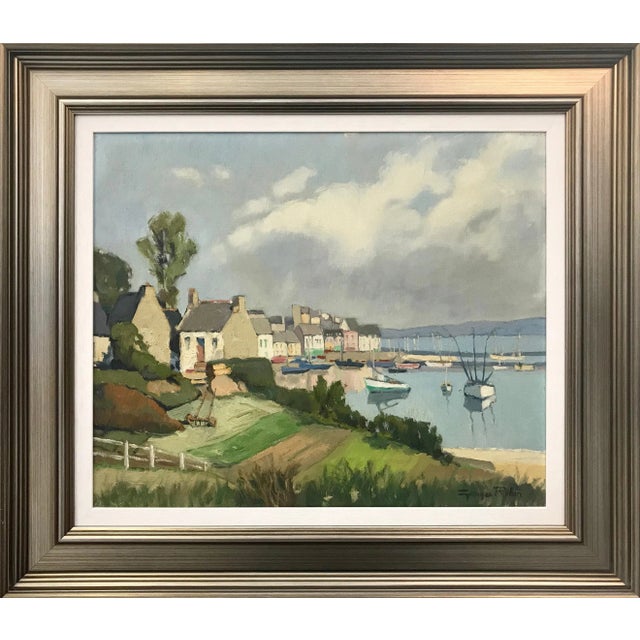 Textile Vintage 1950's Oil Painting - Brittany Coastal France by Modern French Impressionist Landscape Artist, Circa 1950 For Sale - Image 7 of 7