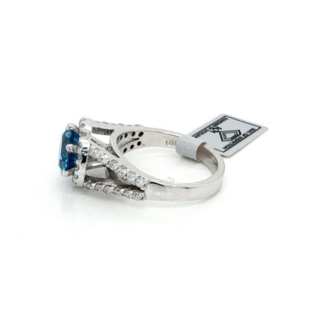 Mid 20th Century Mid 20th Century 18k White Gold Blue Topaz Solitaire Ring w/Diamonds IGI Certified Size 8 For Sale - Image 5 of 7
