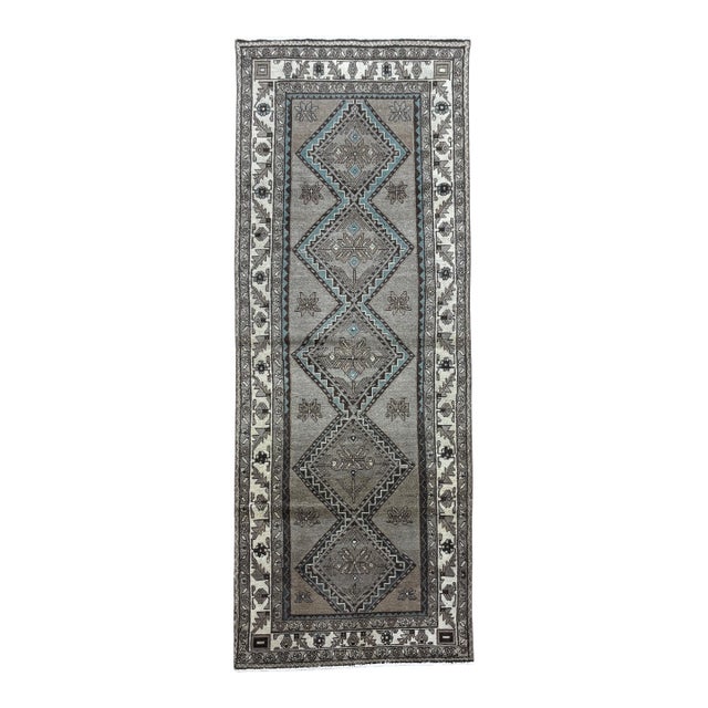 Vintage Hamadan Hand-Knotted Runner 3'5" X 10'1" For Sale