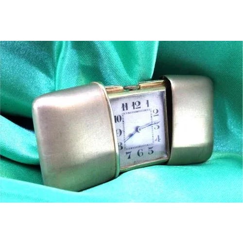 Silver Travel Watch with Gold Mechanical Movement For Sale - Image 6 of 9