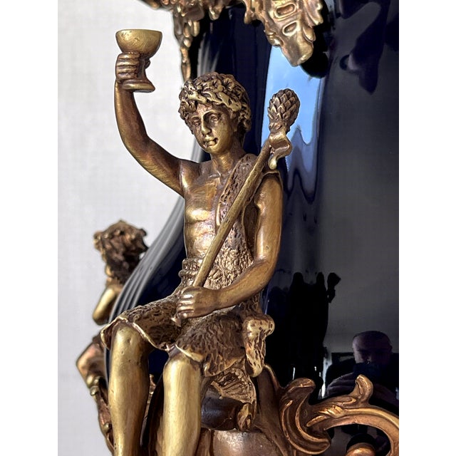 Large Covered Urn in Black Porcelain and Bronze Rocaille Decoration with Cherubs, 2010s For Sale - Image 13 of 18