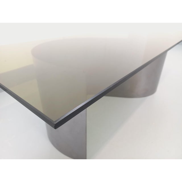 Mid-Century Modern Vintage Space Age Rectangular Coffee Table in Steel and Smoked Glass, 1970s For Sale - Image 3 of 17
