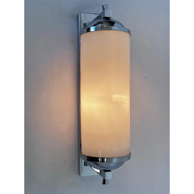 1930s Large Bauhaus Chrome and Milk Glass Wall Light, Former Czechoslovakia, 1930s For Sale - Image 5 of 9
