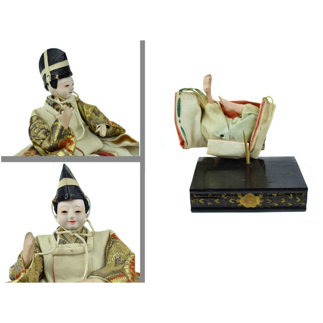Mid 20th Century Handmade Hand Painted Japanese Imperial Court Hina Doll With Original Case Set of 5 Pieces For Sale - Image 10 of 16