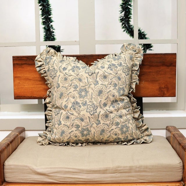 Bring effortless bohemian charm to your home with this Boho Floral Block Print Frill Pillow Cover, thoughtfully...
