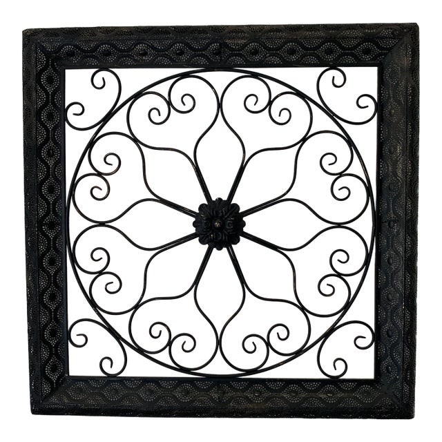 1980s Huge 36x36" Square Wrought Iron & Metal Scrollwork Wall Decor For Sale
