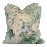 Lee Jofa Hollyhock Pillows in Celadon With Scalamandre Lark Stripe Backs For Sale