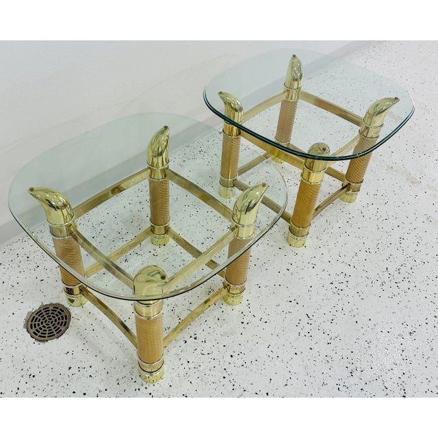 1970s Italian Faux Tusk and Brass Finish End Tables Tomasso Barbi Style a Pair For Sale - Image 5 of 12