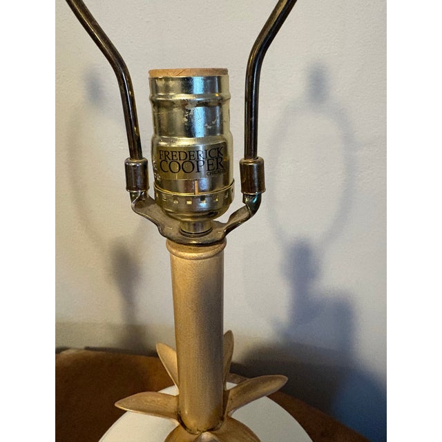 Wood Vintage Frederick Cooper Ivory Lattice Porcelain Urn Shaped Lamps With Soft Gold Pineapple Leaf Decoration - Pair For Sale - Image 7 of 7