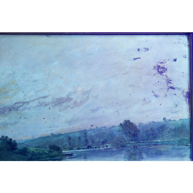 French Barbizon Antique Landscape Oil Painting of Evening River by Henri Perret For Sale - Image 13 of 18