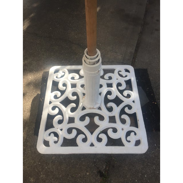Vintage Custom Patio Umbrella With Intricate Iron Stand For Sale In New York - Image 6 of 8