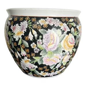 Chinese Hand Painted Floral Fish Bowl Vase