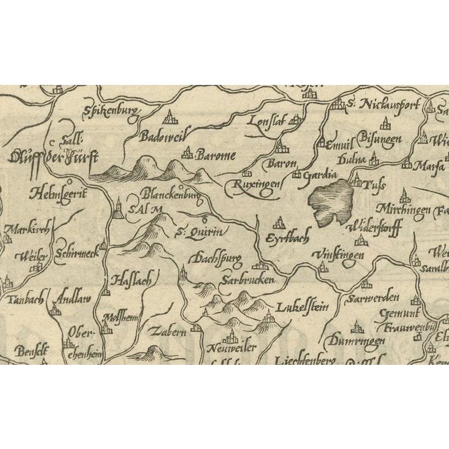 Early Woodcut Map of the Rhine River Region Covering the Palatinate, Austria, and Elsass, ca. 1628 This early woodcut map,...