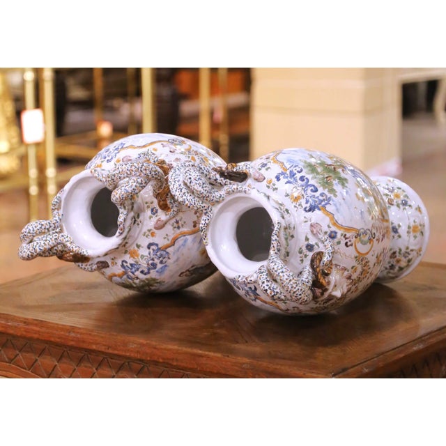 Pair of 19th Century French Moustiers Faience Vases With Ram’s Head Handles For Sale - Image 11 of 12