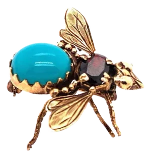 14 Karat Yellow Gold Bug / Insect Brooch With Semi Precious Stones